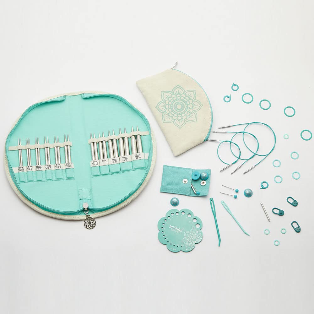 KNITPRO Mindful-Set WARMTH, kurze Edelstahl-Nadelspitzen + Zubehör, Art. 36310DE, deutsche Edition,