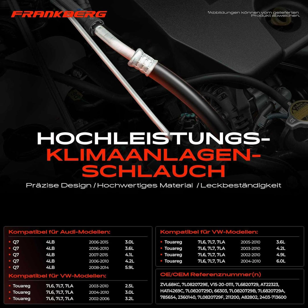 Frankberg Klimaleitung Klimaschlauch Druckleitung Kompatibel mit Q7 4LB 3.0L-5.9L 2006-2015 T.o.u.a.