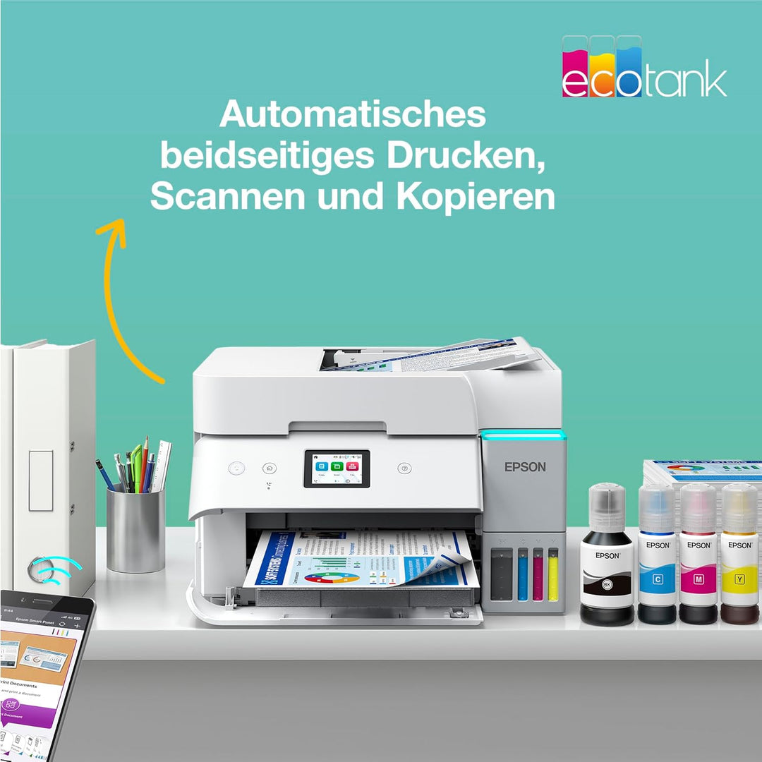 Epson EcoTank ET-4956 Weisser A4-Multifunktionsdrucker mit Wi-Fi & AirPrint Tintentank, automatische