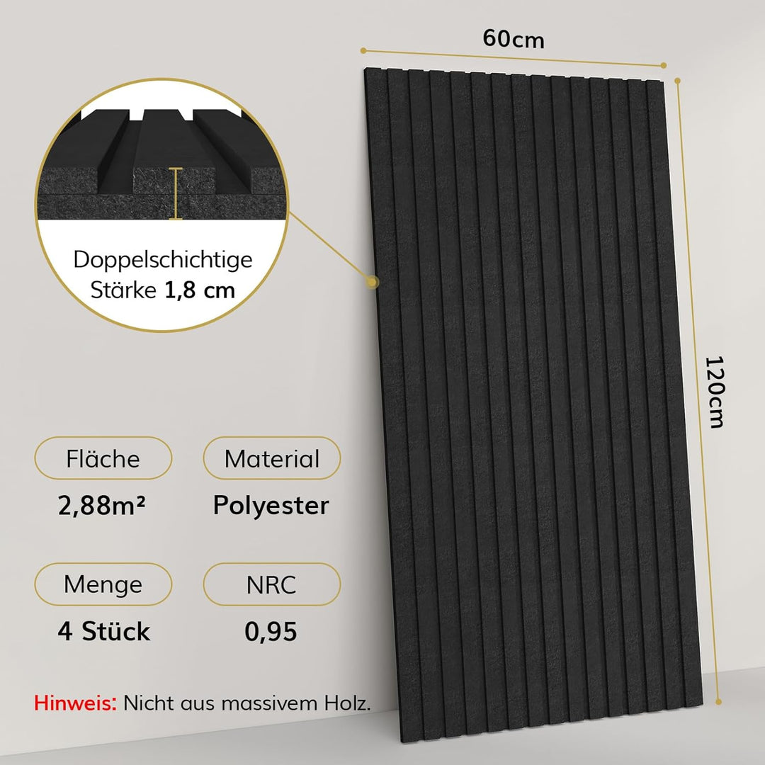 4 Pack Akustikpaneele Selbstklebend, TONOR 120x60x1.8cm grosse Schalldämmung Akustikplatten, Schalls