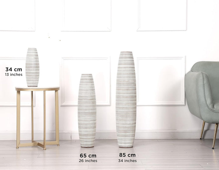 Leewadee Kleine Bodenvase für Dekozweige hohe Standvase Design Holzvase, Holz, 36 cm, White Wash, Wh