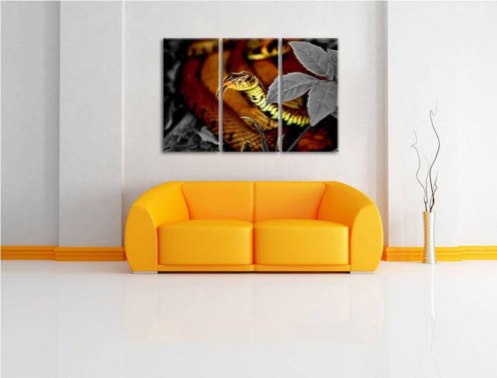 beeindruckende Kreuotter schwarz/weiss Deluxe 3-Teiler Leinwandbild 120x80 Bild auf Leinwand, XXL ri