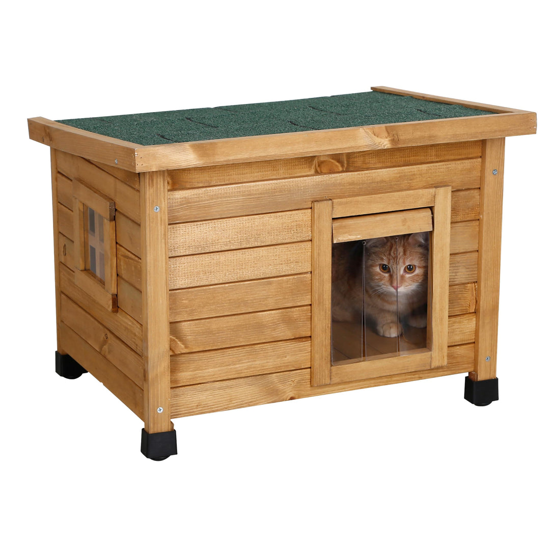 Kerbl Katzenhaus Rustica aus Holz, Schwingtüre mit Lamellen, Plexiglasfenster, Höhenverstellbare Kun