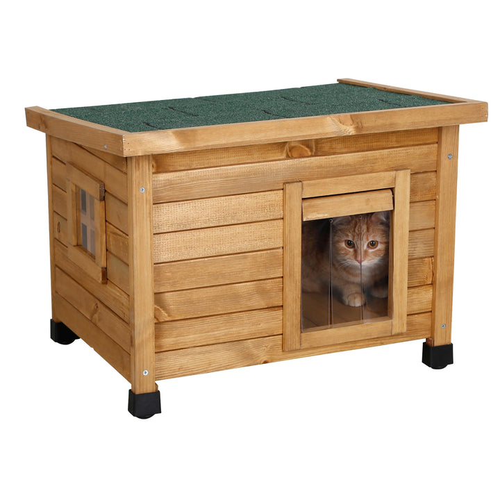 Kerbl Katzenhaus Rustica aus Holz, Schwingtüre mit Lamellen, Plexiglasfenster, Höhenverstellbare Kun