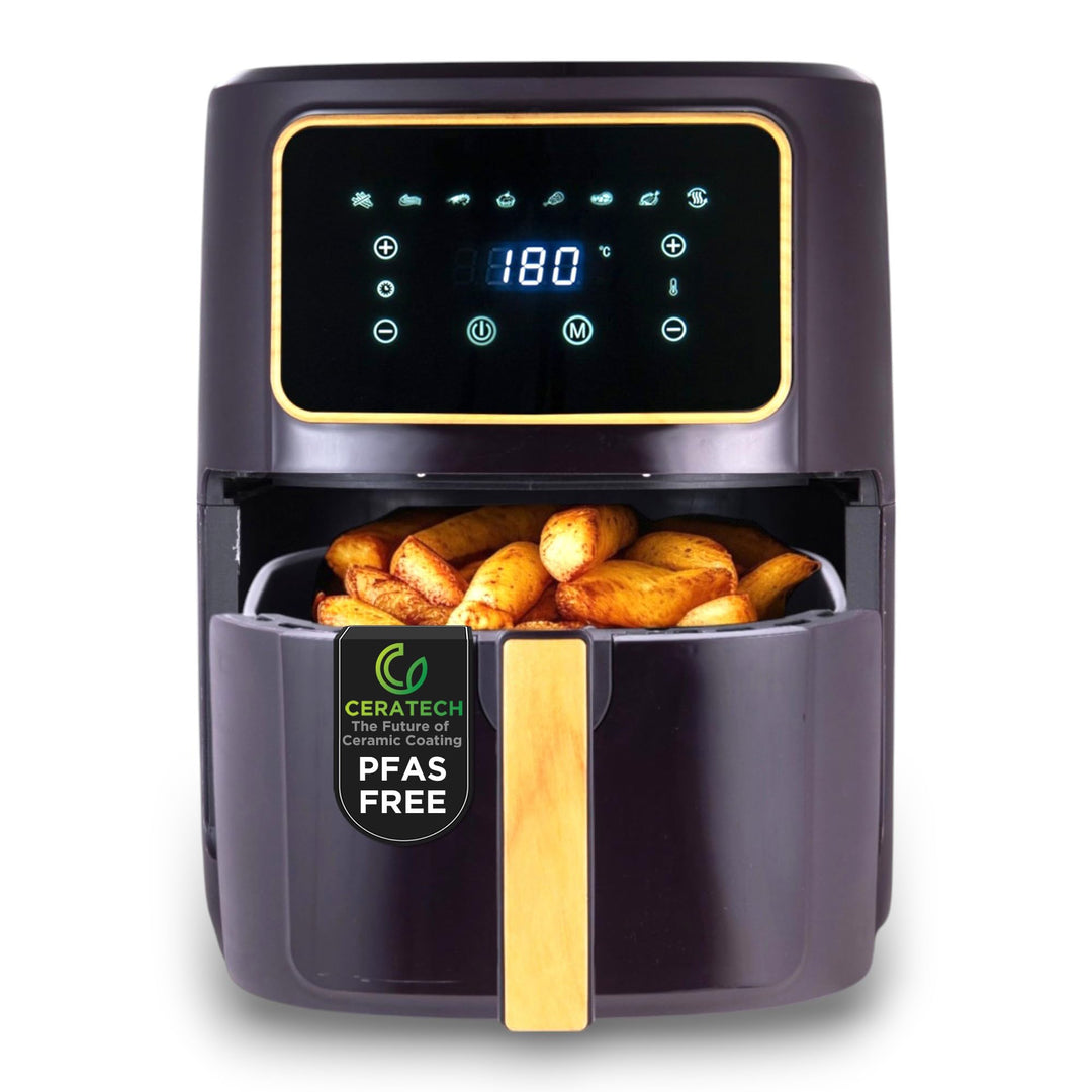 BERGNER CHARCOAL - PFAS-Freie Heissluftfritteuse 1800W 6.9L - 8 Kochprogramme - Air Fryer mit Kerami