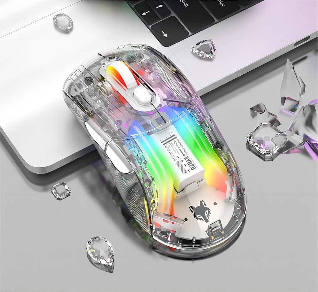 Mengshen Transparente kabellose Gaming-Mäuse, wiederaufladbare Maus mit 5-stufiger DPI-Stufe Bunte H