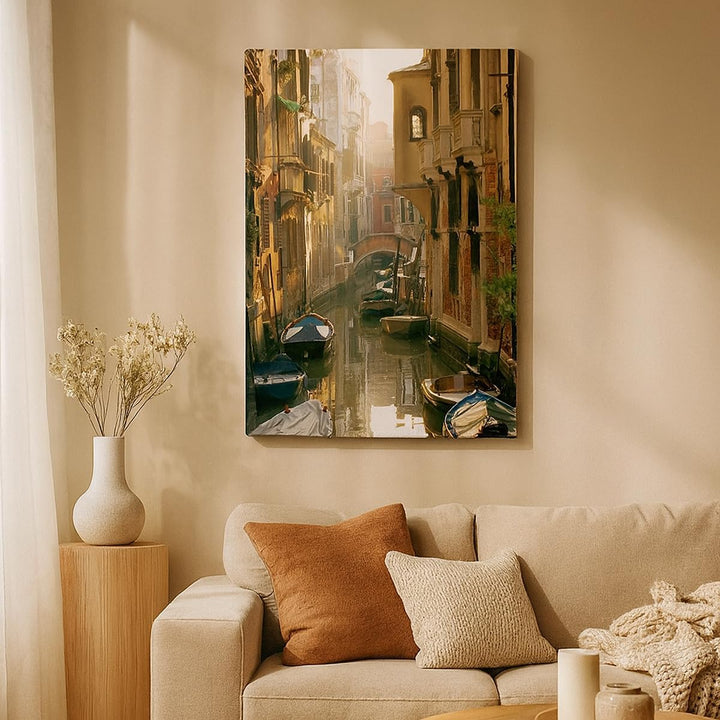 Bilder auf Leinwand 55x100cm Leinwandbild mit Rahmen Venedig Brücke Wasser Haus Gross Wanddeko Bild