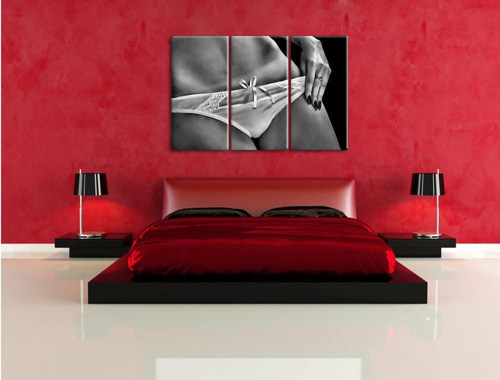 Pixxprint Sexy weisse Dessous als Leinwandbild/Grösse: 3 Teilig (120x80) cm/Wandbild/Kunstdruck/fert
