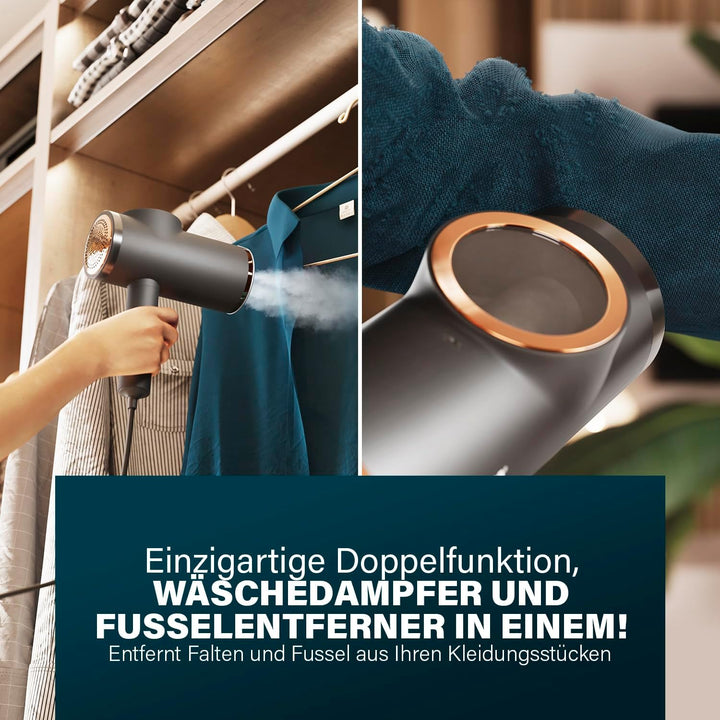 Princess faltbarer Dampfglätter für Textilien – 2-in-1 Dampfbügel mit Fusselentferner – tötet 99% al
