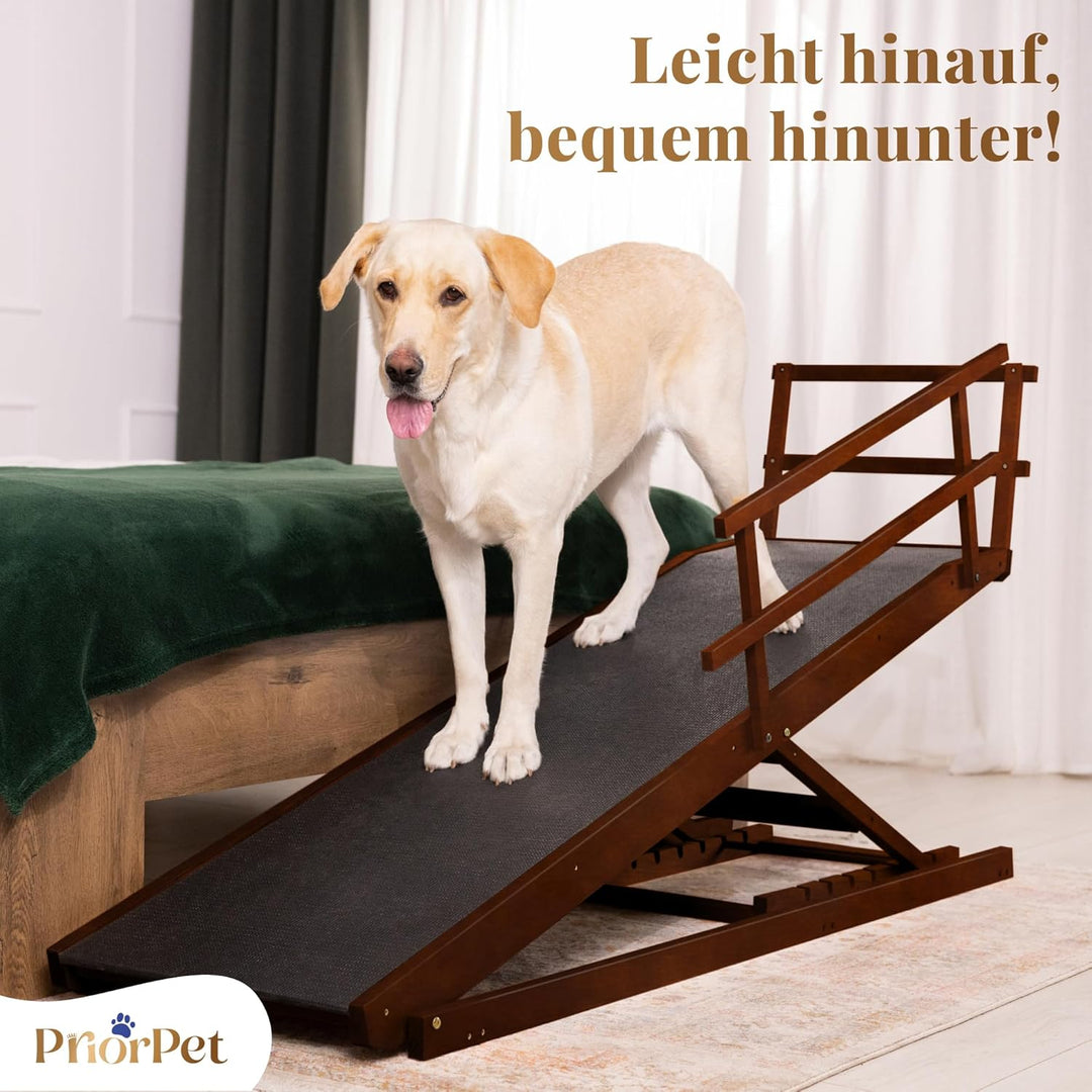 Hunderampe Bett mit Sicherheitsgeländer - Für Grosse Hunde bis zu 90 kg - Höhenverstellbare hundetre