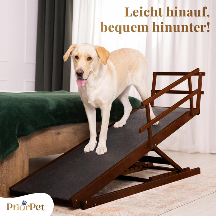 Hunderampe Bett mit Sicherheitsgeländer - Für Grosse Hunde bis zu 90 kg - Höhenverstellbare hundetre