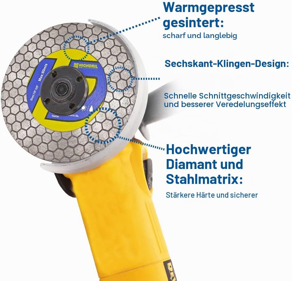 HIGHDRIL Diamant-Fliesensägeblatt – 125 mm Trenn- und Schleifscheibe für Porzellanfliesen, Granit, M