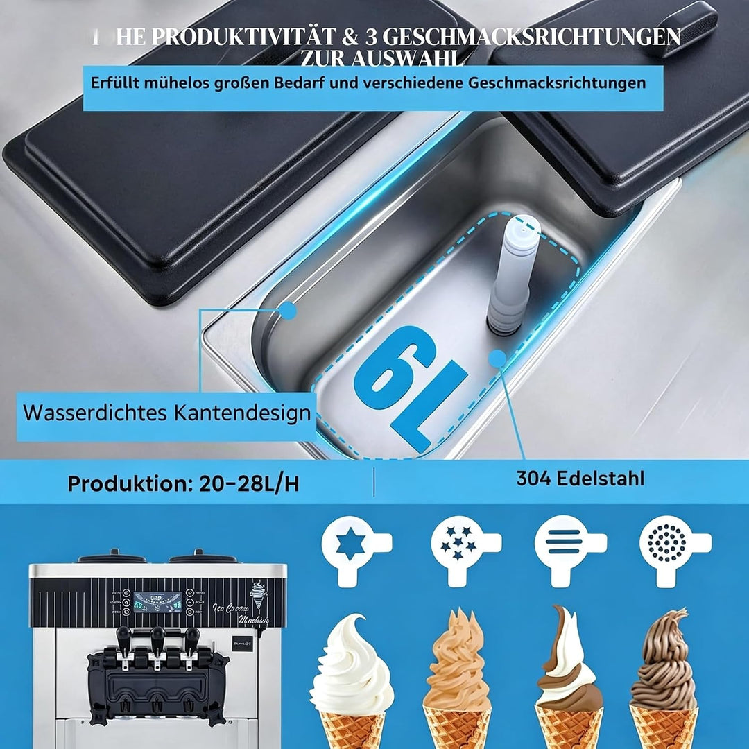 Kommerzielle Eismaschine, 20–28 L/h 2200 W, Kommerzielle Softeismaschine, Gewerbliche Eiscrememaschi