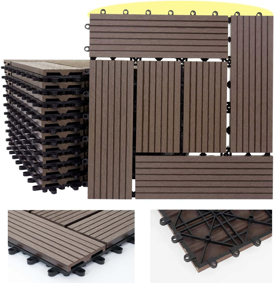 Mendler WPC Bodenfliese Rhone, Holzoptik Balkon/Terrasse, 11x je 30x30cm = 1qm versetzt - Basis Coff
