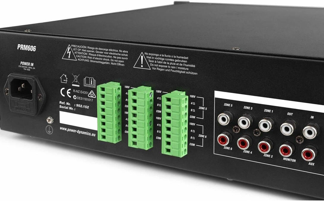 Power Dynamics PRM606 100-Volt-Matrix-Verstärker für 6 Zonen - inklusive Bluetooth und MP3-Player -