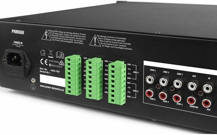 Power Dynamics PRM606 100-Volt-Matrix-Verstärker für 6 Zonen - inklusive Bluetooth und MP3-Player -