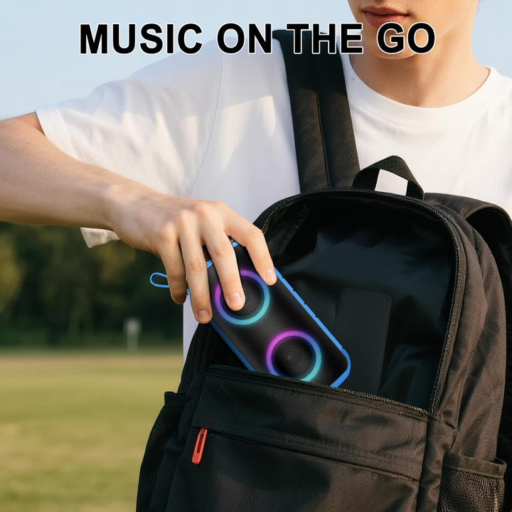 Tragbarer Bluetooth Lautsprecher mit Licht,Bluetooth 5.3 Musikbox,Bass Boost Box mit IPX7 Wasserschu