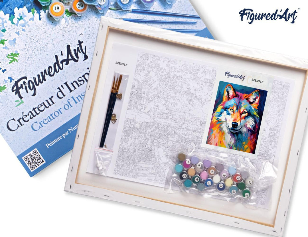 Figured'Art Malen Nach Zahlen Erwachsene Mit Rahmen Wolf Farbenfroh Abstrakt - Paint by Numbers Bast