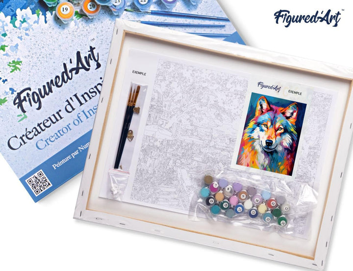 Figured'Art Malen Nach Zahlen Erwachsene Mit Rahmen Wolf Farbenfroh Abstrakt - Paint by Numbers Bast