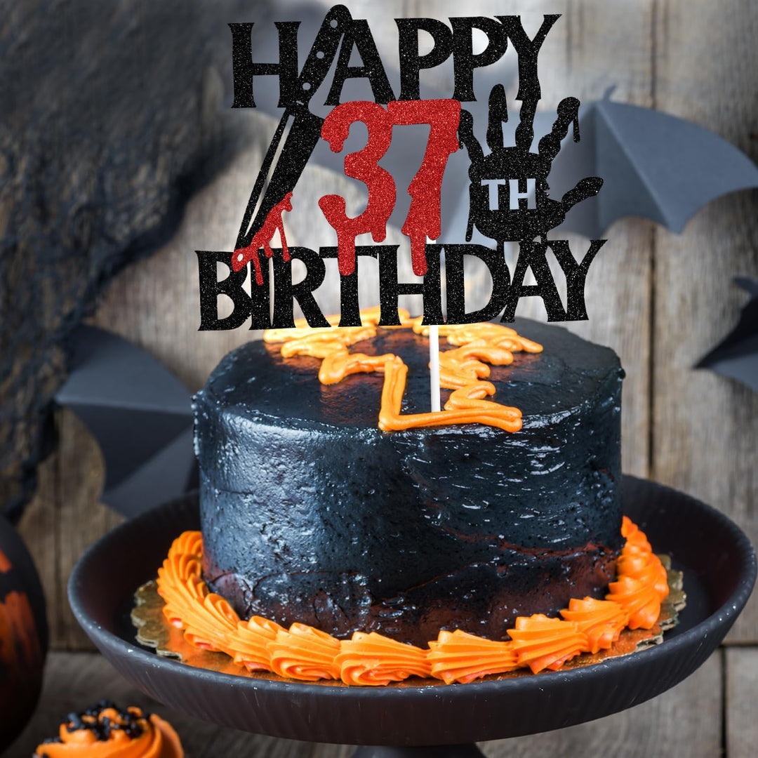 Schwarzer Glitzer-Killer "Happy 37th Birthday", Halloween-Zombie-Vampir-Dekoration, Halloween-Horror