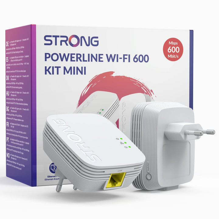 STRONG Powerline 600 KIT Mini mit 600 Mbits/s, Reichweite von 300m, 1x LAN Anschluss PowerLAN-Adapte