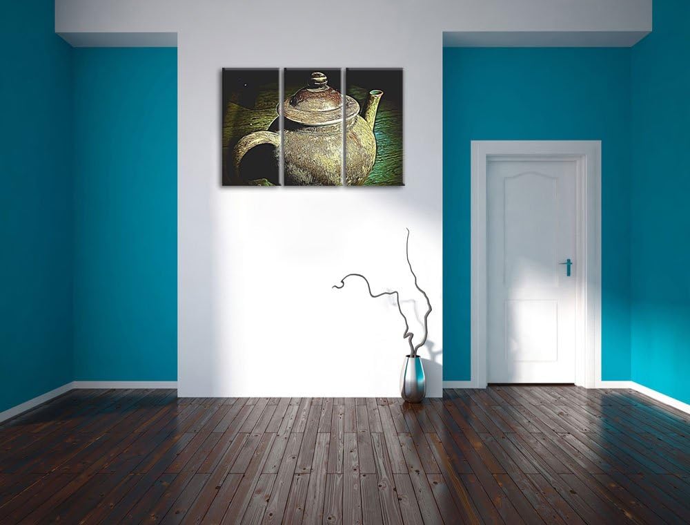 stilvolle alte Teekanne aus Keramik NewArt 3-Teiler Leinwandbild 120x80 Bild auf Leinwand, XXL riesi
