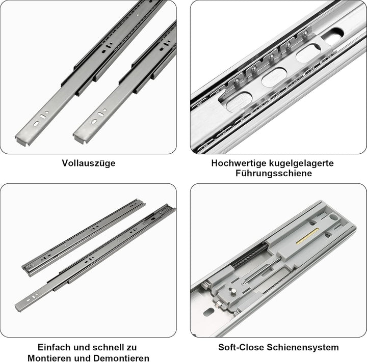 Ikodm 1 Paar (2 Stk.) Schubladenschienen Vollauszüge Schwerlast 55cm Schubladenauszüge mit Selbstein