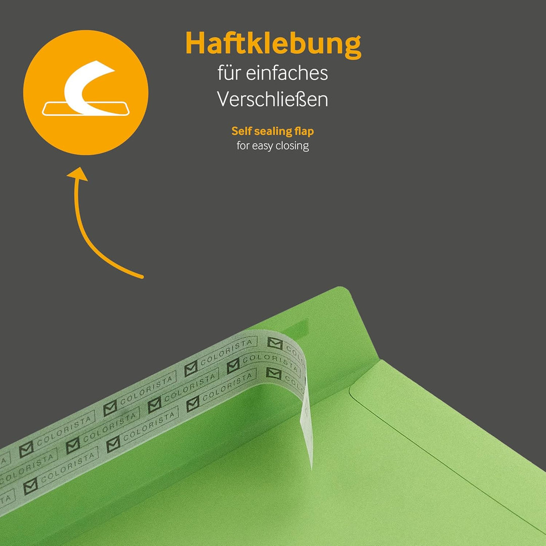 100 Stück, Farbige Briefumschläge, DIN C5, Haftklebung mit Abziehstreifen, Gerade Klappe, 130 g/qm C