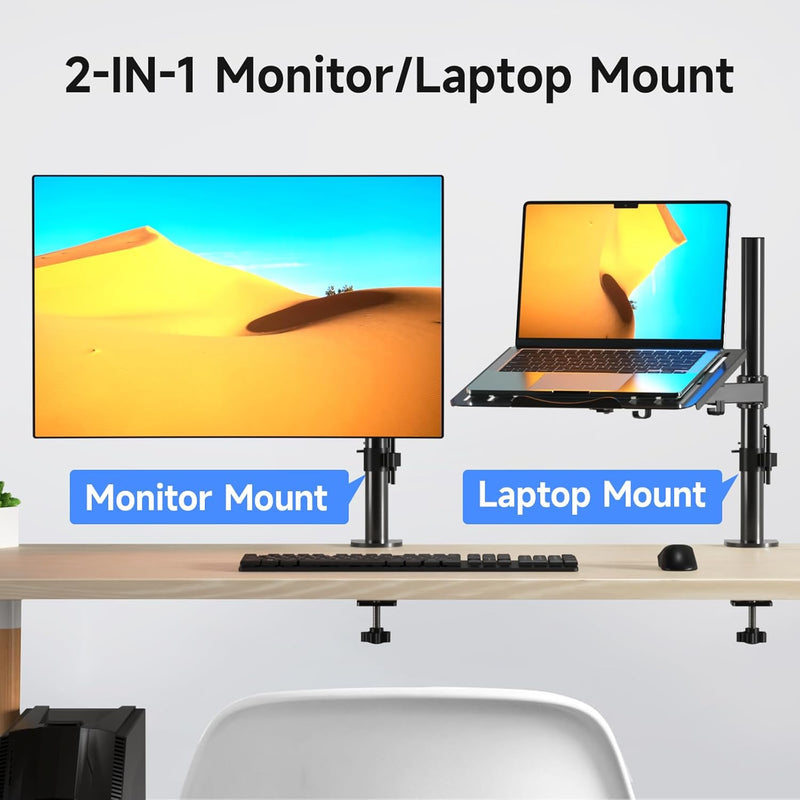 suptek Monitor Arm mit Laptop Halterung Volleinstellbar für 13"-27" Bildschirme Volleinstellbar (40c