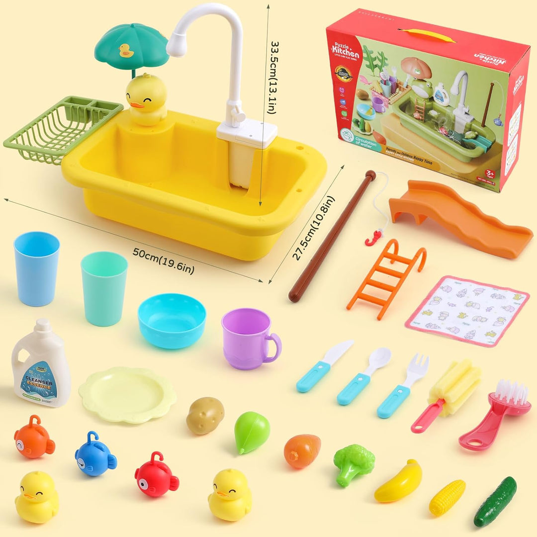 FRUSE Küchenspüle Spielzeug Set,Kinderwaschbecken mit Elektrischen Wasserhahn,Kinder Küchenset, Ange