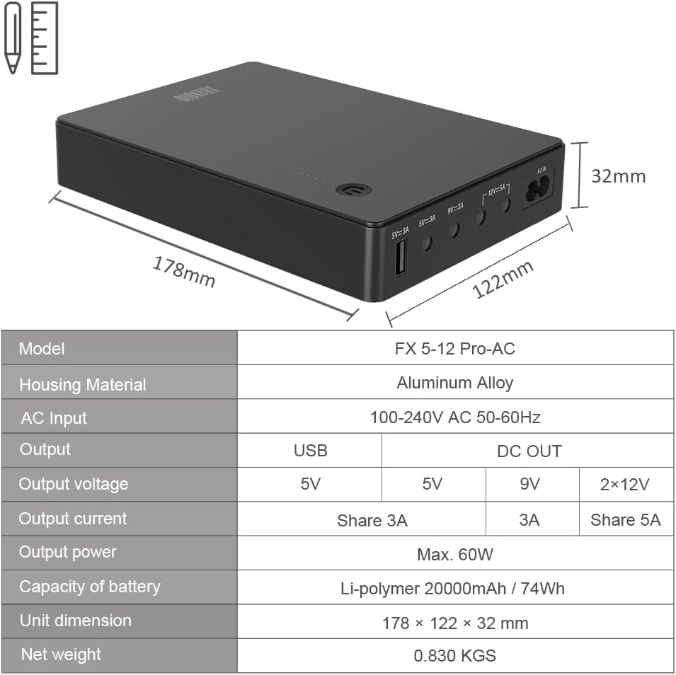 Shanqiu Mini UPS Unterbrechungsfreie Stromversorgung für Router, Modem, Kamera mit Eingang AC Ausgan