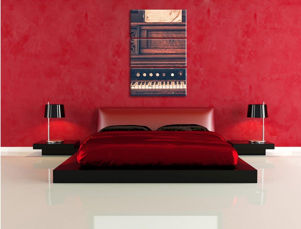 Pixxprint altes Klavier Schwarz/Weiss 3-Teiler Leinwandbild 120x80 Bild auf Leinwand