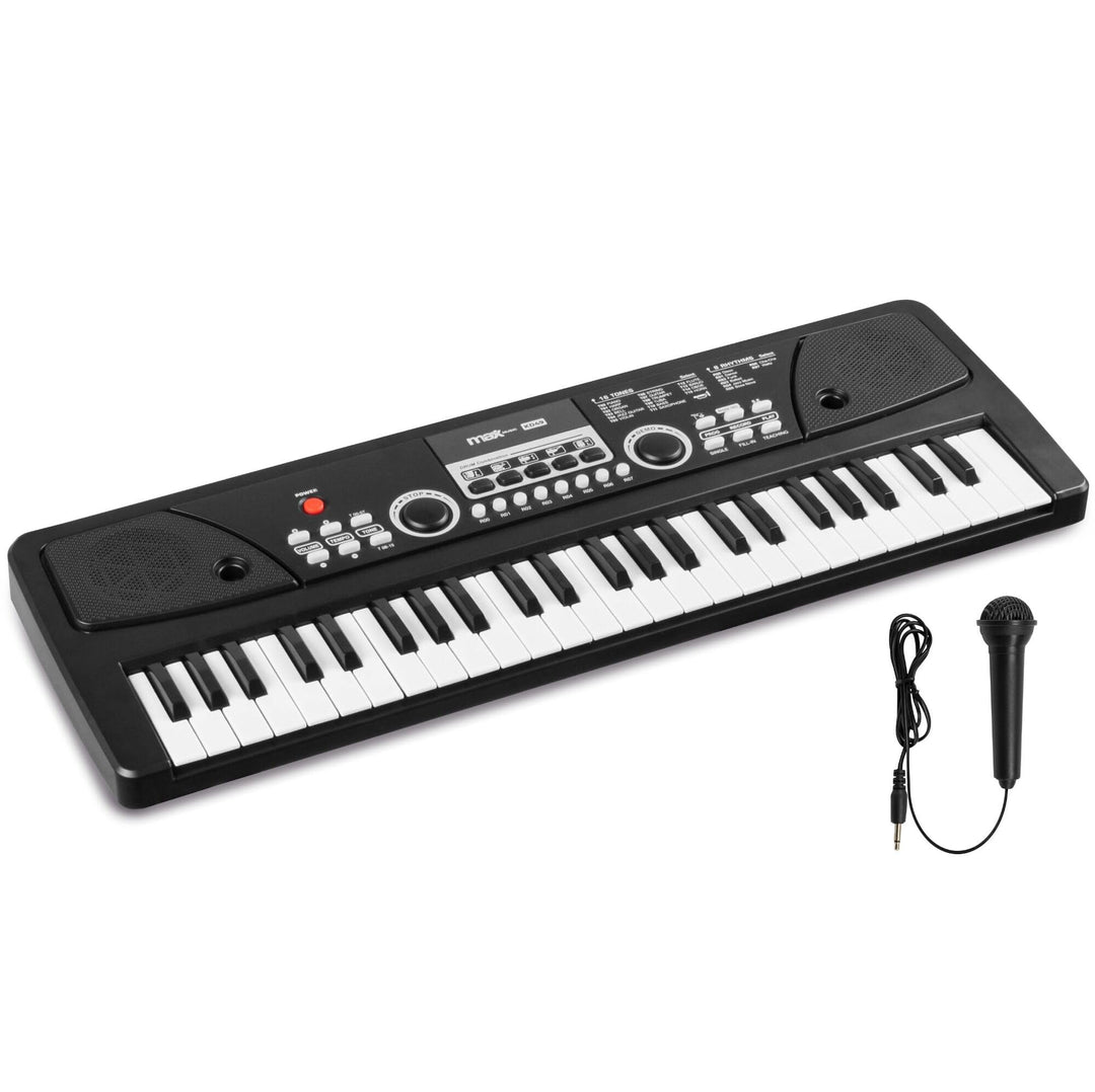 MAX KD49P - Kinder Keyboard mit Mikrofon, 49 Tasten, 16 Klangarten, 8 Rhythmen & Sounds, Kinderklavi
