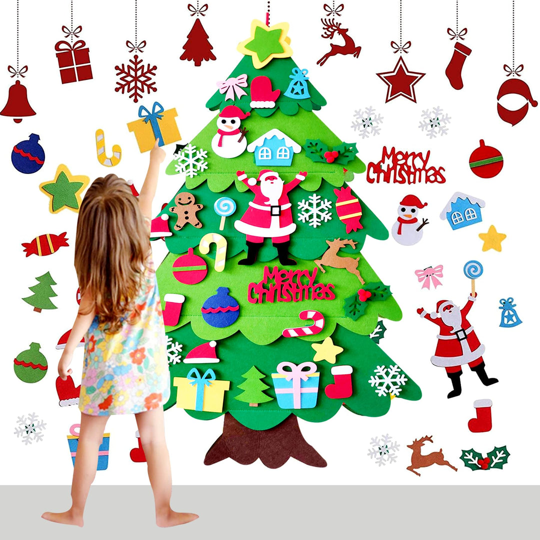 OUQIWEN Filz Weihnachtsbaum,DIY Filz-Weihnachtsbaum mit 32 Stück Abnehmbaren Hängenden Ornamenten,Ho