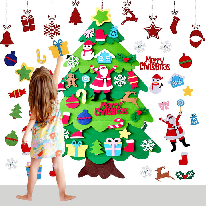 OUQIWEN Filz Weihnachtsbaum,DIY Filz-Weihnachtsbaum mit 32 Stück Abnehmbaren Hängenden Ornamenten,Ho