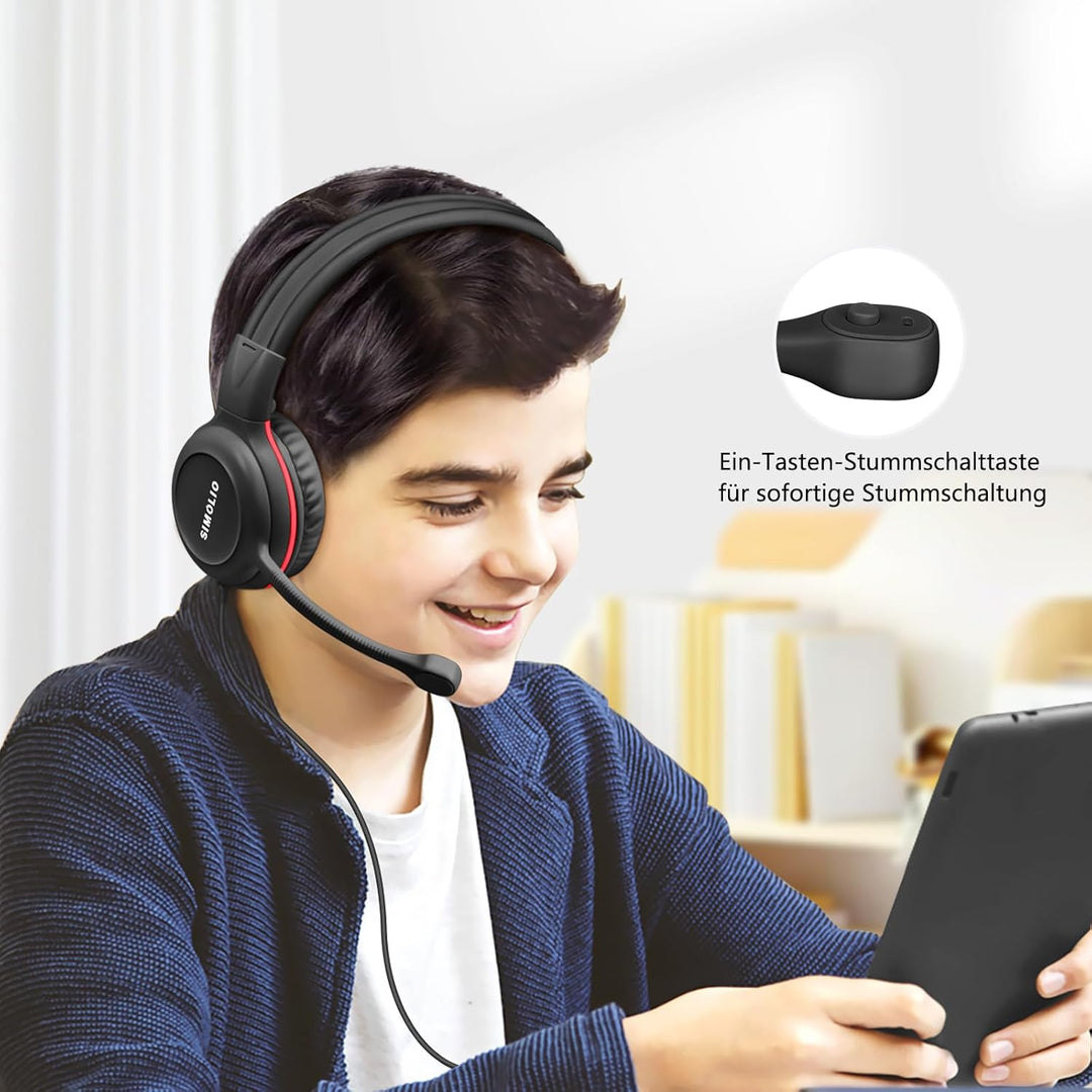 SIMOLIO Kopfhörer Kinder, Kabel Kinderkopfhörer mit Mikrofon für Schule und Gaming, On Ear kopfhörer
