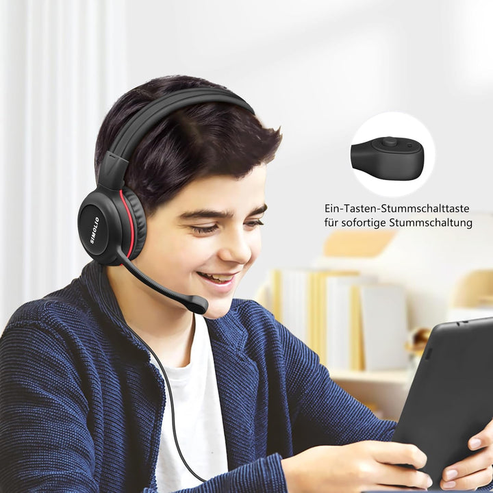 SIMOLIO Kopfhörer Kinder, Kabel Kinderkopfhörer mit Mikrofon für Schule und Gaming, On Ear kopfhörer