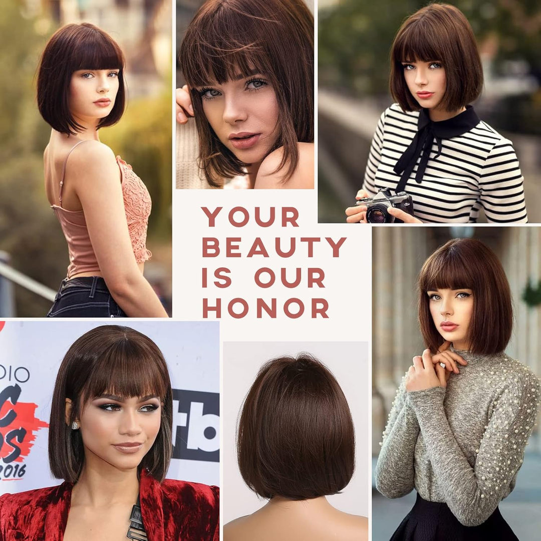 HAIRCUBE Gerade Kurze Charmante Bob mit Bangs Perücken für Frau Natur Hitzebeständige Synthetische F