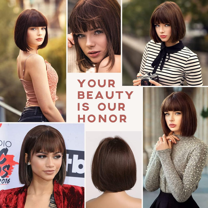 HAIRCUBE Gerade Kurze Charmante Bob mit Bangs Perücken für Frau Natur Hitzebeständige Synthetische F