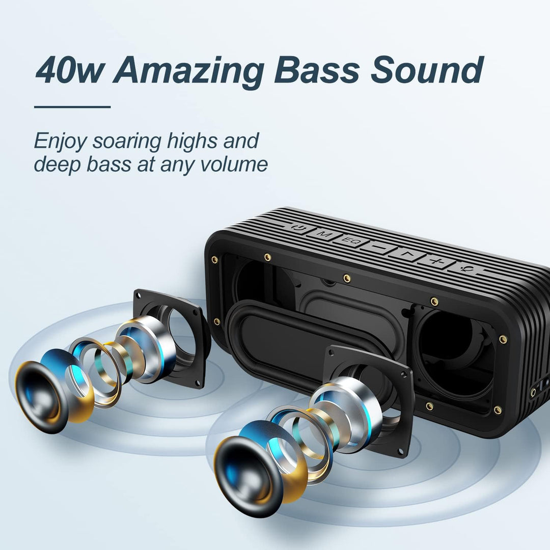 BOGASING Bluetooth Lautsprecher M4 Tragbarer Musikbox, IPX7 Wasserdicht, 40W Stereo Sound mit Dualen
