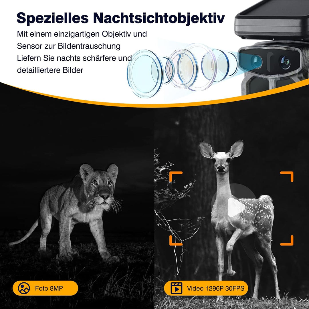 VOOPEAK Solar Wildkamera Duales Objektiv, 4K 60MP Wildkamera WLAN Sternenlicht Nachtsicht, Wildtierk