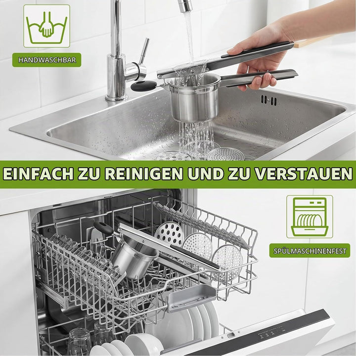 Kartoffelpresse Edelstahl Spagettieis Quetsche 450ml Spaghetti Eispresse mit 3 Austauschbare Sieb un