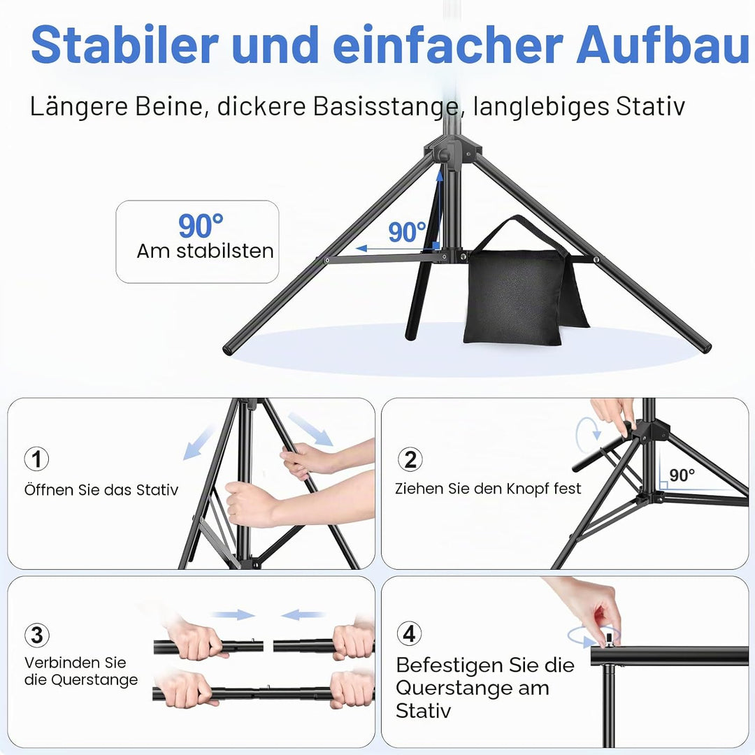 EMART Foto Hintergrund Ständer, 2x3m Verstellbarer Hintergrundsystem mit 4 Stück Hintergrundklemmen,