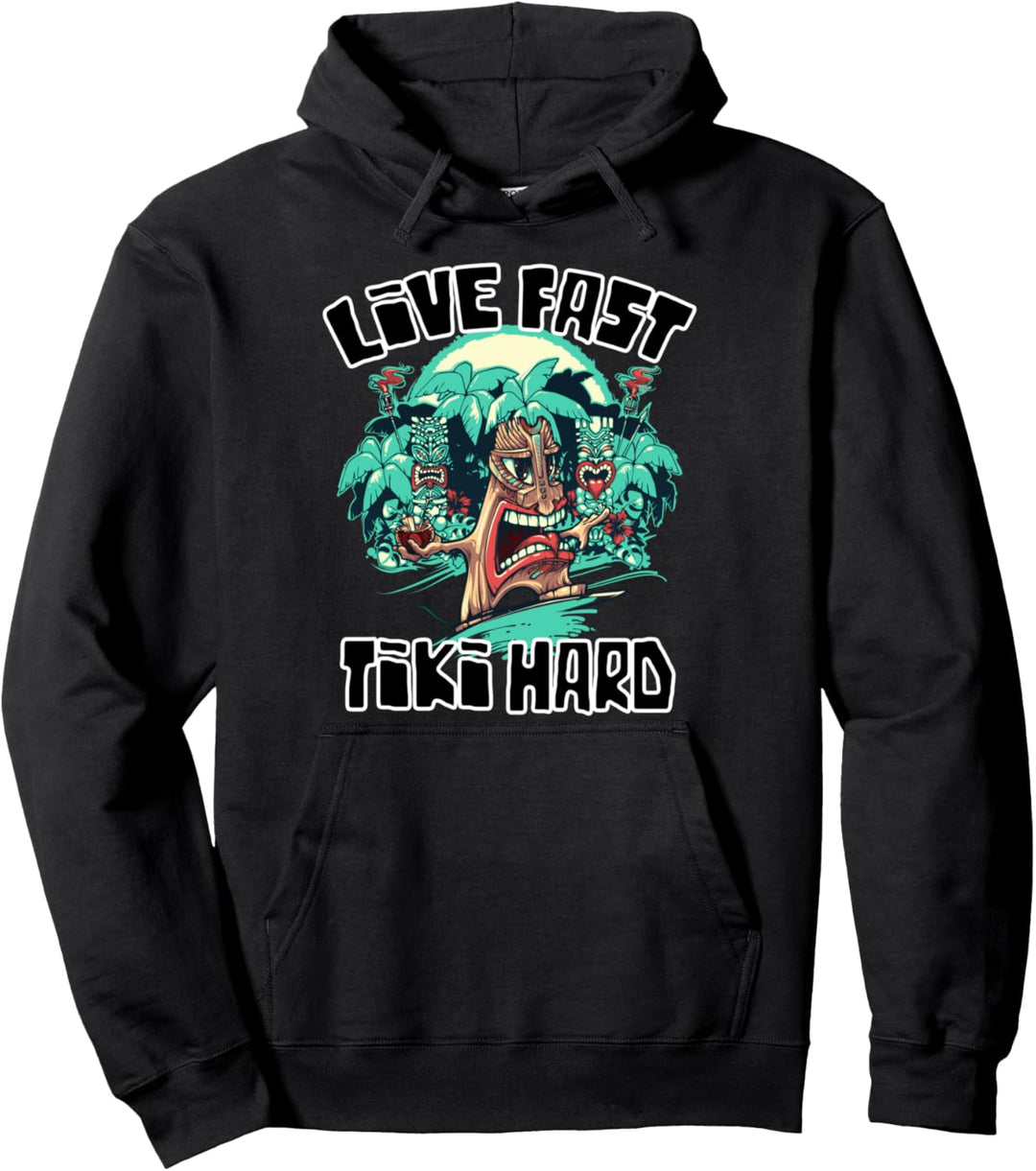 Live Fast Tiki Hard Lustige hawaiianische Luau Tropen Urlaub Pullover Hoodie