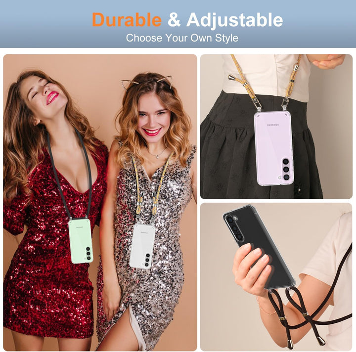 Handykette Hülle für Samsung Galaxy S23 Handyhülle mit Band und Schutzfolie, Transparent Case mit Sc