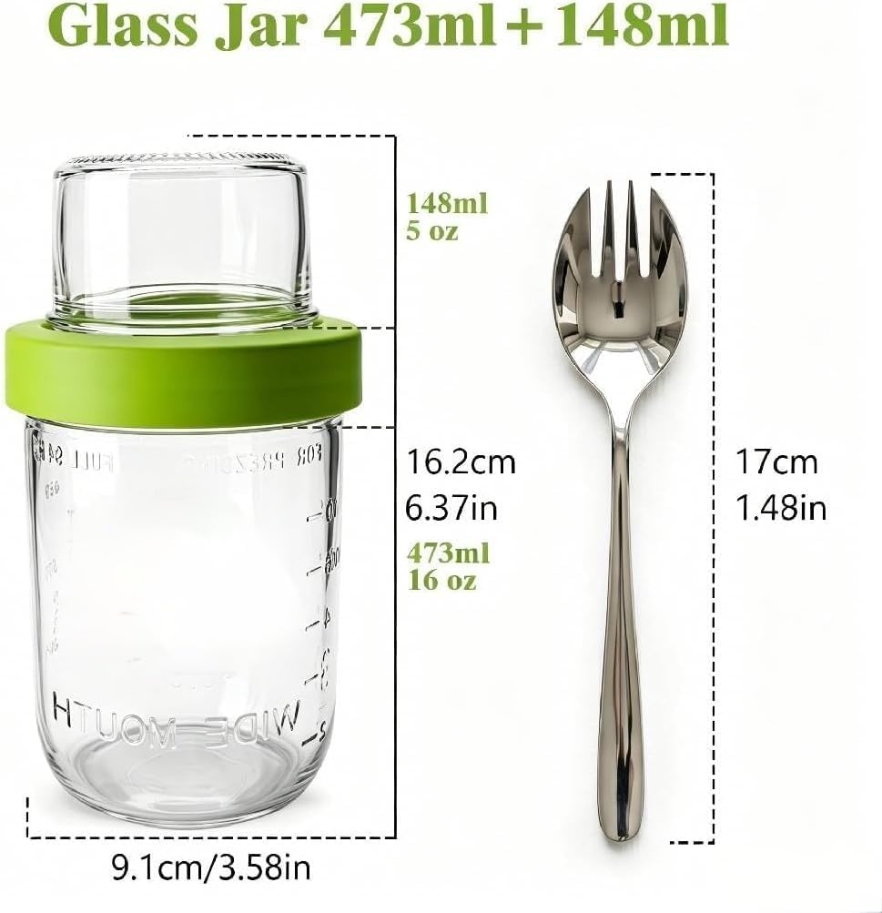 4er Set Müslibecher To Go, 621ml Joghurtbecher To Go mit Löffel, 16 oz+5 oz Overnight Oats Gläser, 2