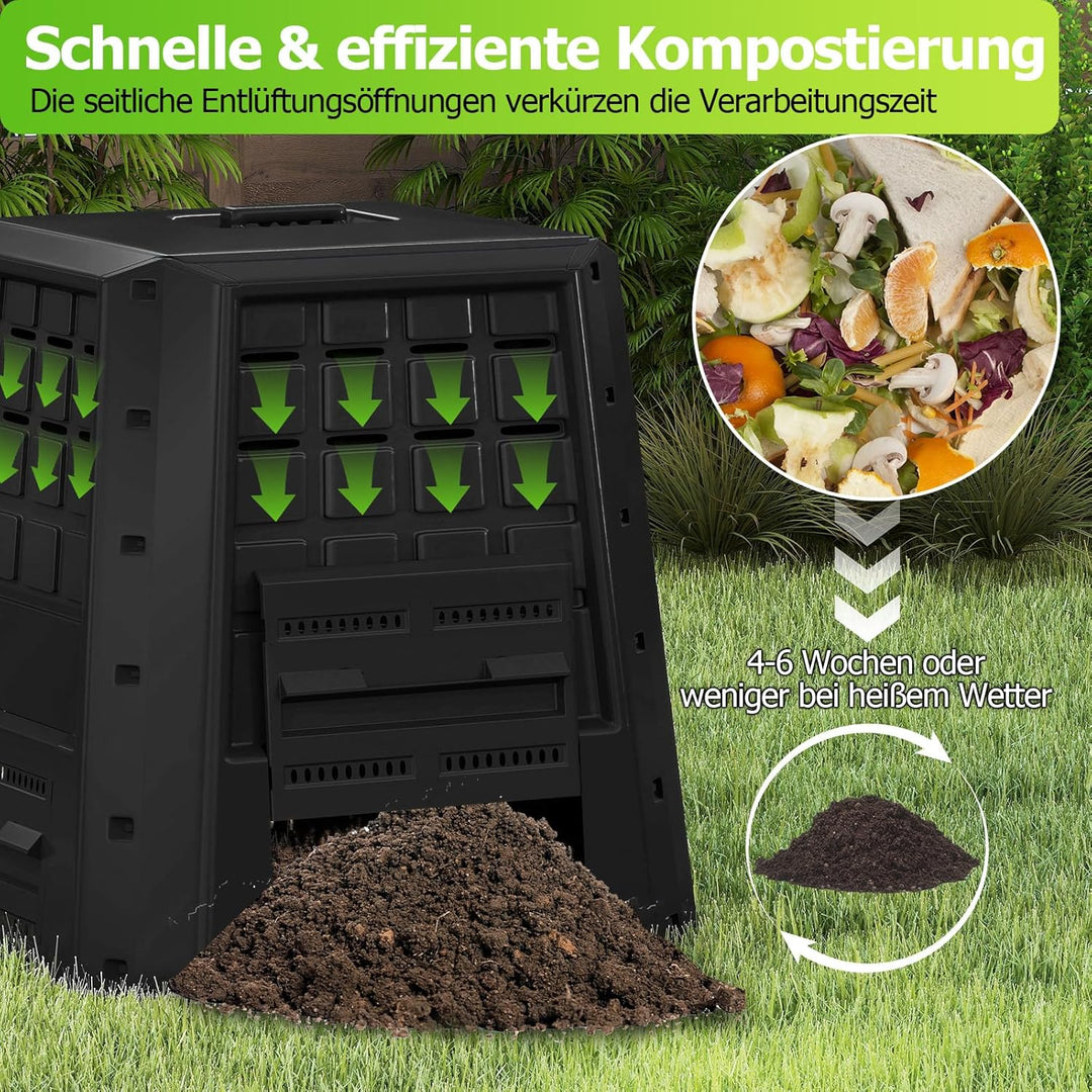 GOPLUS Komposter Garten, 380 L, Schnellkomposter aus PP, Thermokomposter mit Belüftung, Deckel &amp; Tür