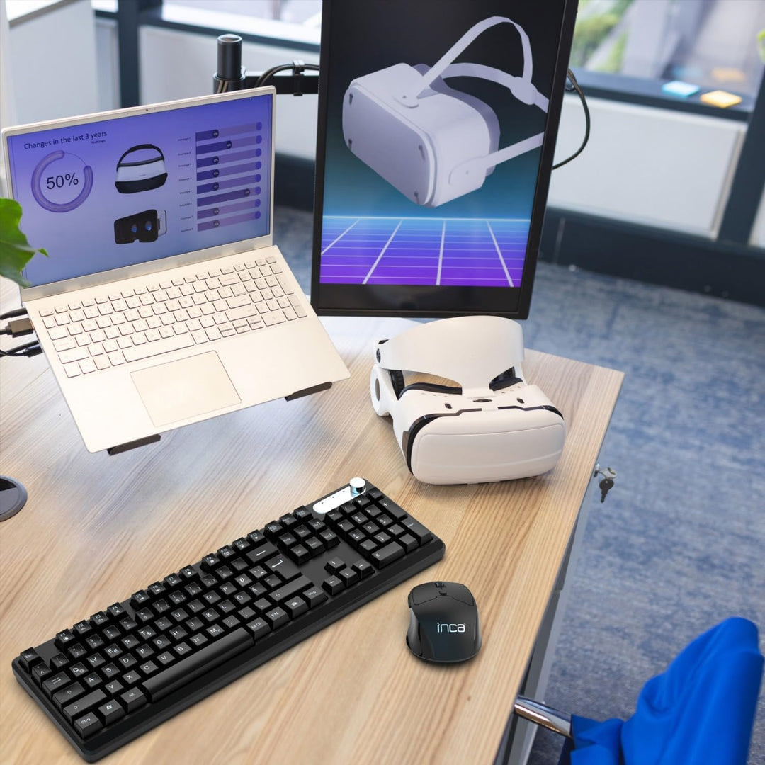 inca IWS-549U Kabelloses Tastatur Maus, Wiederaufladbar Leise mit Type-C & USB Empfänger, Wireless Q