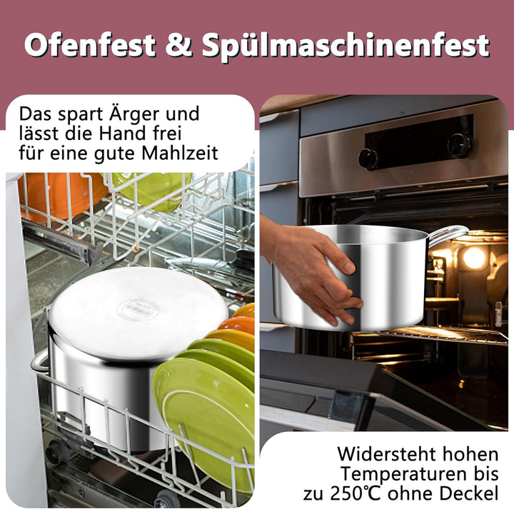TEAMFAR Kochtopf Gross 26cm, 3-Lagen Edeastahl 6,6L Topf mit Glasdeckel für alle Herdarten, Suppento