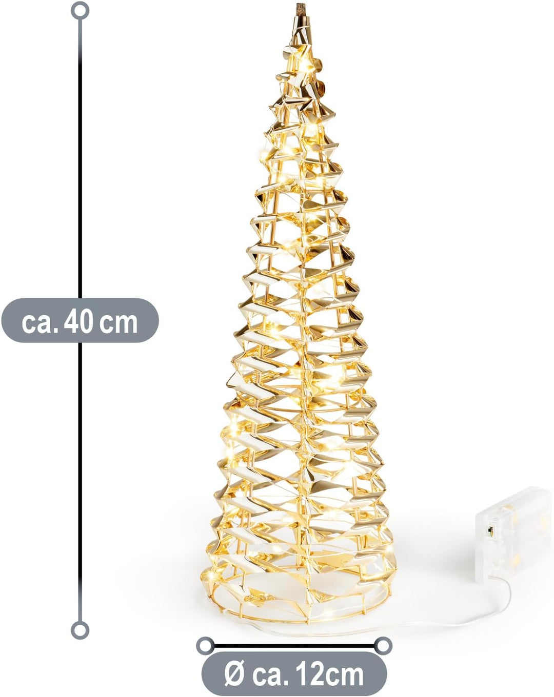 com-four® 2X LED-Pyramide mit Timer - 40 cm Lichterkegel - Deko Leuchtpyramide mit 30 warmweissen LE
